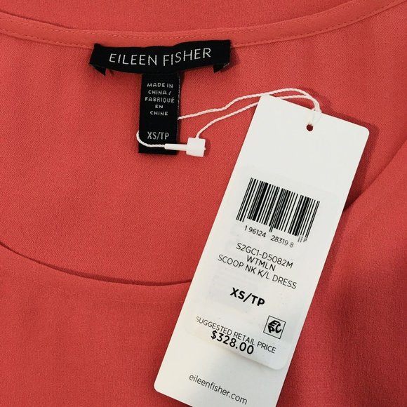 Eileen Fisher Silk Georgette Crepe Dress Sz XS Scoop Neck Watermelon NWT - Picture 5 of 7